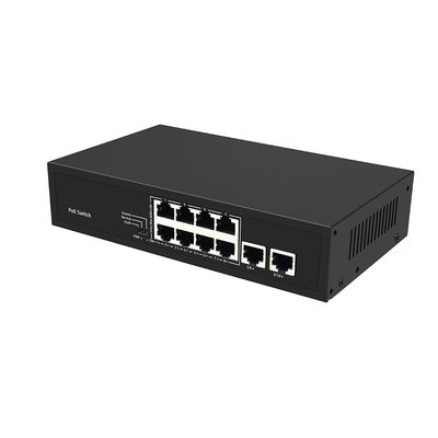 8 Portes Ethernet Rápido CCTV POE Switch com 2 Gigabit Copper Uplink PoE Af/At 120W Budget