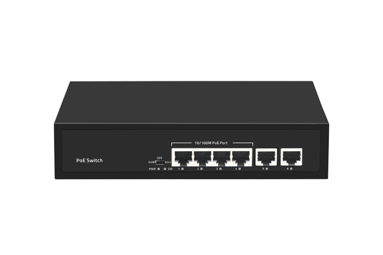 6 portas 10/100M Ethernet CCTV POE Suporte de comutador PoE Af/At 120W Orçamento 2*10/100M portas Uplink