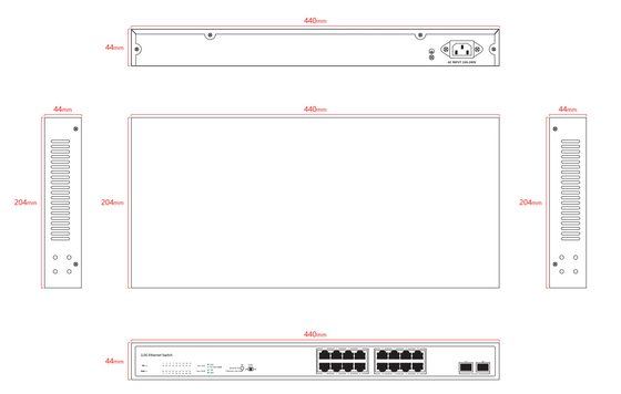 18 Port Desktop 2.5 Gigabit Unmanaged Switch com 16*2.5g RJ45+2*10G SFP