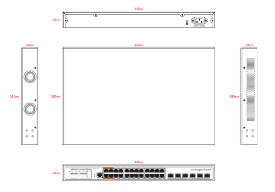 L3 gerenciado Ethernet POE Switch com 24*10/100/2500mbps+6* 10Gb SFP+