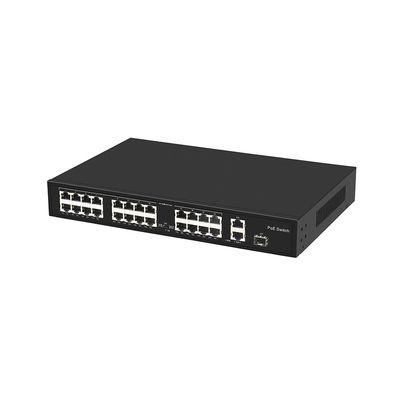 24 Portos Fibra Óptica Ethernet Switch 10/100M 300W Orçamento 802.3at Conforme