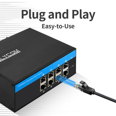 8 Portos PoE Ethernet Switch Rede industrial não gerenciada 120W/240W DC48V IP40