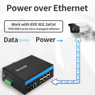 10 Port Industrial L2 Managed Switch PoE Gigabit Ethernet 15.4W 30W IP40 Classificado CE