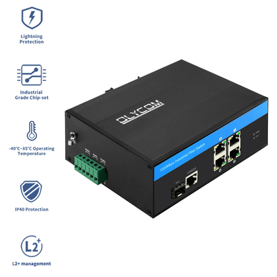 Comutador Ethernet gerenciado inteligente Gigabit industrial de 5 portas com portas de fibra SFP, classificado IP40