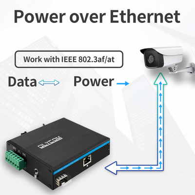 Industrial PoE Media Converter 10/100M Fast Ethernet 15.4W/30W Fibra SFP para câmeras IP