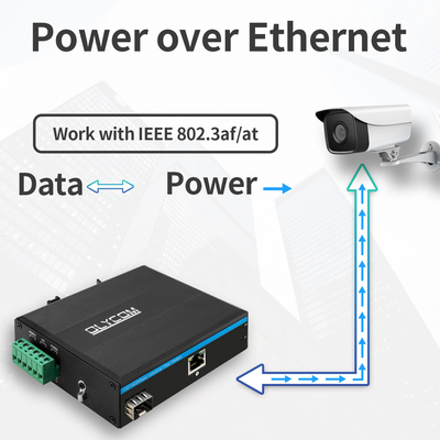 DC48V POE Industrial Media Converter 100/1000M de detecção automática 2 porta PSE 15,4W 30W
