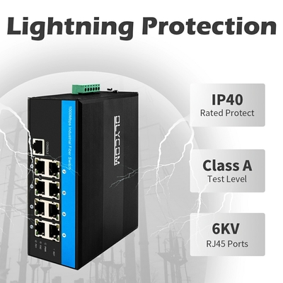 Industrial 8 Port Gigabit Network POE Switch Não gerenciado DC48V Input Output 240W