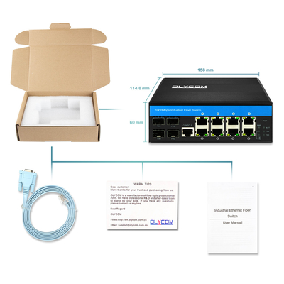 Industrial Managed PoE Switch 8 Port L2 Baseado em 240W Suporte Orçamental 1G 2.5G Fibra Ring
