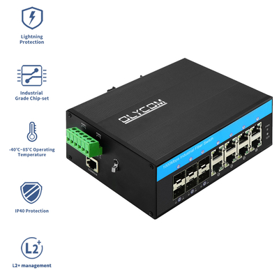 Interruptor Gigabit Ethernet gerenciado industrial 1G/2.5G Slots ópticos SFP ERPS Anel IP40