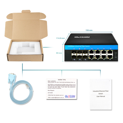 Interruptor Gigabit Ethernet gerenciado industrial 1G/2.5G Slots ópticos SFP ERPS Anel IP40