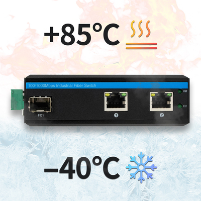 3 portas Compacto Gigabit Ethernet Switch endurecido 100/1000M Fibra dupla 24V entrada