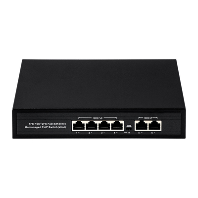 Comutação de rede não gerenciada de 60 W 6 Porta 10/100M Portas LAN Entrada AC 250-M PoE