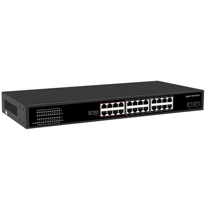 24 Portos CCTV PoE Switch Gigabit Network SFP Optical Uplink Não gerenciado Orçamento de 300W