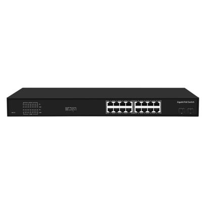 16 portas Gigabit PoE Switch 300W Orçamento VLAN não gerenciado 250M Distância Fibra SFP