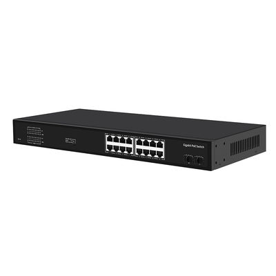 16 portas Gigabit PoE Switch 300W Orçamento VLAN não gerenciado 250M Distância Fibra SFP