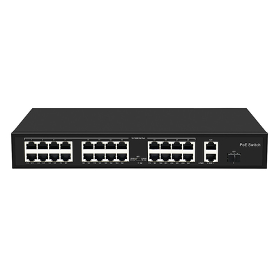 24 Portos 10/100M POE Switch Gigabit Fibra Óptica Uplink AC Rack Não gerenciado Orçamento de 300W