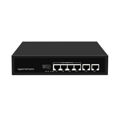 6 Port Gigabit PoE Switch 250 Metros Extensão VLAN Orçamento de Energia 60W Entrada 220V
