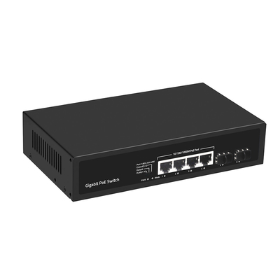 4 portas Gigabit PoE Switch 60W Fibra SFP de orçamento não gerenciada com extensão VLAN de 250 metros