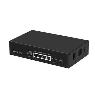 4 portas Gigabit PoE Switch 60W Fibra SFP de orçamento não gerenciada com extensão VLAN de 250 metros
