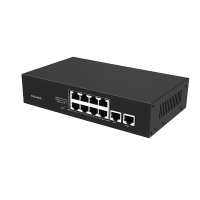 8 portas CCTV POE Switch Ethernet rápido com 2 Gigabit Copper Uplink PoE Af/At 120W Budget