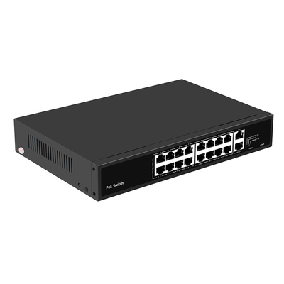 16 Port PoE Switch 10/100M Ethernet com 2 SFP/RJ45 Uplink Para câmeras de vigilância de vídeo 300W Budget