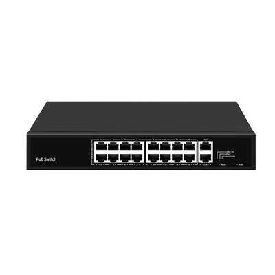 16 Port PoE Switch 10/100M Ethernet com 2 SFP/RJ45 Uplink Para câmeras de vigilância de vídeo 300W Budget