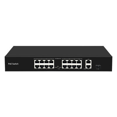 Switch PoE de 16 Portas Distância PoE de 250 Metros 10/100M Suporta Modo VLAN Orçamento de 300W CE
