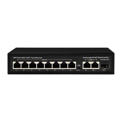 8 Portos POE Switch com 120W de Potência e 250m de Transmissão para CCTV - Unmanaged Fiber Optic POE Switch
