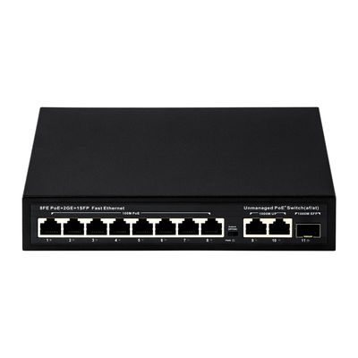 8 Portos POE Switch com 120W de Potência e 250m de Transmissão para CCTV - Unmanaged Fiber Optic POE Switch