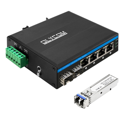 Comutador de rede industrial de 6 portas com 2 fibras e 4 portas automáticas MDI/MDIX RJ45