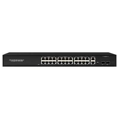 24 Port Network 48V Active PoE Switch 450W AF/AT padrão com 2 RJ45 Uplink Port Ethernet sfp switch de fibra