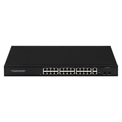 24 Port Network 48V Active PoE Switch 450W AF/AT padrão com 2 RJ45 Uplink Port Ethernet sfp switch de fibra