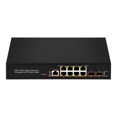 8 portas Gigabit gerenciado PoE Switch SFP Fibra Ótica 120W Budget AC Input Chip Realtek