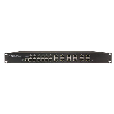 1U Rack Mount Industrial Managed POE Switch com 12 portas RJ45 + 12 SFP e 340W POE