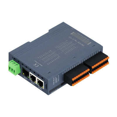Módulo de E/S PLC Modbus-TCP/IP com 3 portas RJ45, 16DI+16DO e fonte de alimentação 24VDC para controle industrial