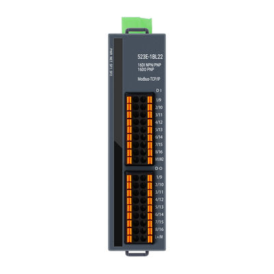 Módulo de E/S PLC Modbus-TCP/IP com 3 portas RJ45, 16DI+16DO e fonte de alimentação 24VDC para controle industrial