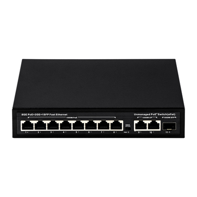Switch POE não gerenciado 120W 8 PoE 10/100/1000Mbps + 2 LAN 10/100/1000Mbps + 1SFP 100/1000M