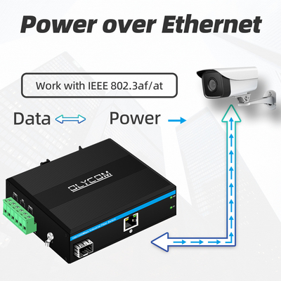 Industrial PoE Media Converter Gigabit Ethernet 30W 48V Saída Din Rail Não gerenciado