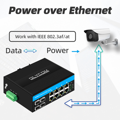Comutador de instalação ferroviária industrial PoE Ethernet de 12 portas Gigabit IEEE 802.3af/at RJ45