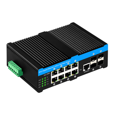 10G Industrial POE Switch 8*Gigabit POE port com 4*10G SFP uplink L2 gerenciado Switch de rede