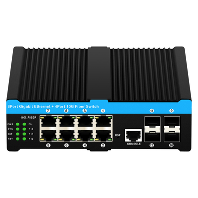 10G Industrial POE Switch 8*Gigabit POE port com 4*10G SFP uplink L2 gerenciado Switch de rede