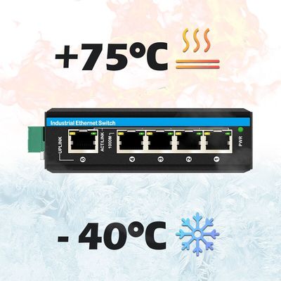 Mini 5 Port Industrial Ethernet Switch com 6KV Surge Protection e amplo intervalo de temperatura para ambientes adversos