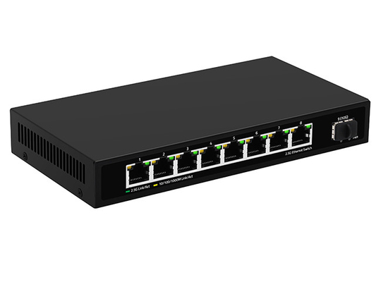 8 portas 2.5G Switch de rede não gerenciado 10G Fibra DC12V Entrada sem ventilador Velocidade de adaptação automática