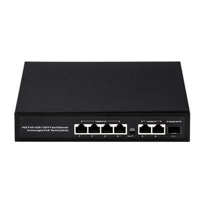 6 portas Plug and Play POE Switch 48V com 1000Mbps Portos IEEE 802.3 af/at Ethernet Switch Adequado para câmera IP POE