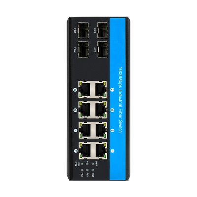 12 Portos 10/100/1000mbps comutador din-rail poe não gerenciado 4 portas SFP+ 8 portas RJ45 comutador Ethernet