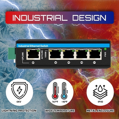5 portas gigabit POE+ switch E-Mark Ethernet switch DC48V com entrada de potência dupla din-rail POE switch