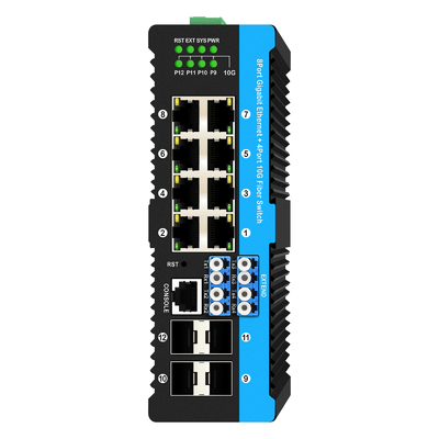 12 portas 10G L2/L3 gerenciado POE+ switch switch de bypass óptico 4*10G sfp +8 RJ45 din-rail Ethernet switch