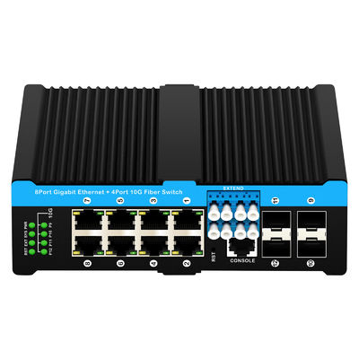 12 portas 10G L2/L3 gerenciado POE+ switch switch de bypass óptico 4*10G sfp +8 RJ45 din-rail Ethernet switch