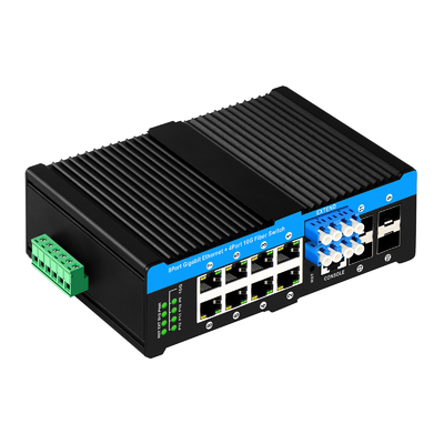12 portas 10G L2/L3 gerenciado POE+ switch switch de bypass óptico 4*10G sfp +8 RJ45 din-rail Ethernet switch