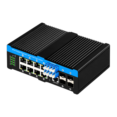 12 portas 10G L2/L3 gerenciado POE+ switch switch de bypass óptico 4*10G sfp +8 RJ45 din-rail Ethernet switch